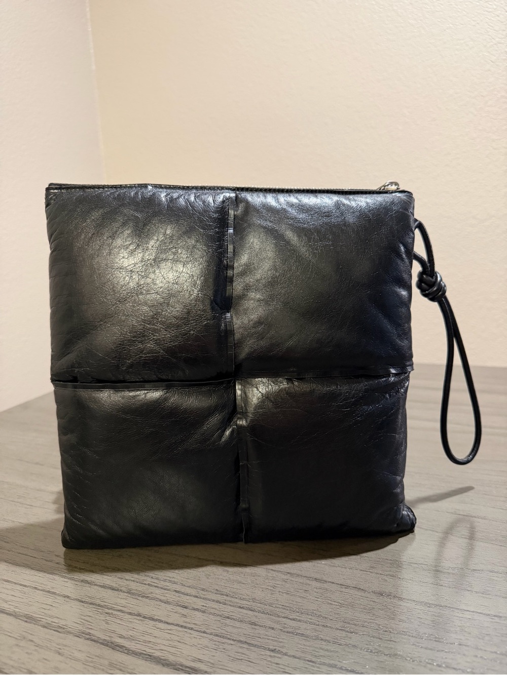 Bottega Veneta Men's Black Quilted Leather Wristlet Pouch